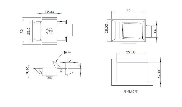 304 Stainless Steel Ms866-5 Panel Lock Industrial Mechanical Equipment Cabinet Door Lock Pull Type Plane Lock