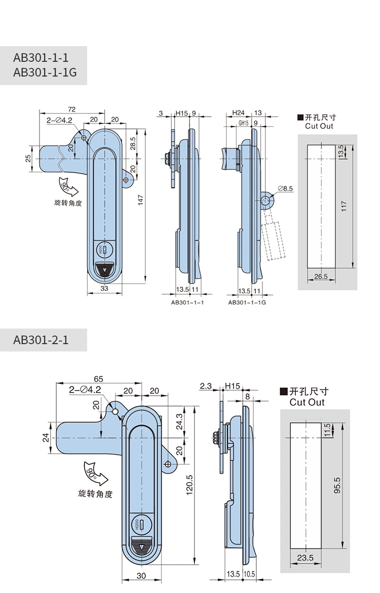 Hot Sale Hengzhu Ab301 Zinc Alloy Cabinet Door Lock for Electrical Distribution Cabinet Industrial Plane Cabinet Lock