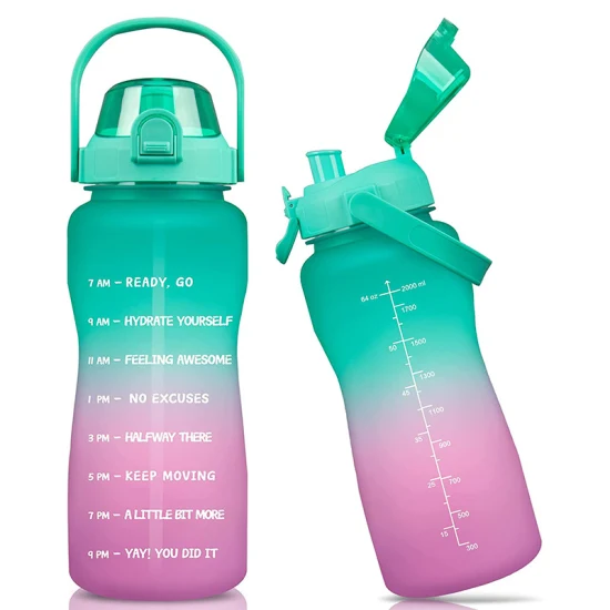 64oz 1 galón 128 Oz Pajita Marcador de tiempo motivacional Recordatorio Botella de agua deportiva para ejercicios de campamento Actividad al aire libre